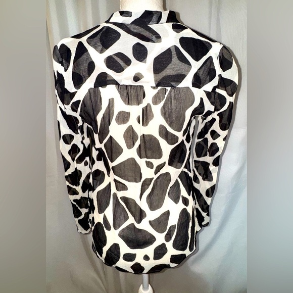TALBOTS Long Sleeve Sheer Pure Silk Blouse Black & White Top Size 10. GUC - Picture 4 of 7